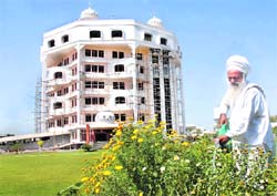 Baba Sewa Singh on the premises of the newly built Nishan-e-Sikhi at Khadoor Sahib in on Friday.