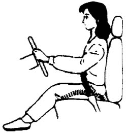 Sit straight in the drivers seat. Your arms should be stretched out, with a slight bend of the elbow