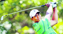 Tiger Woods in action at the Augusta Masters on Friday.