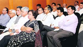 A section of the audience engrossed in the talk. In the front row (right to left) Ranjana Malik, Gen (retd) VP Malik and industrialist Ashok Khanna