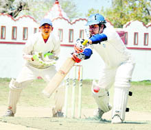 A batsman in action in the 59th District Cricket League at the Survey of India Stadium in Dehradun on Saturday