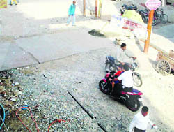 The incomplete work on a mini-bridge at Awash Vikas Colony on the BHEL Road in Haridwar