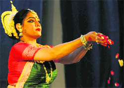 Kavita Dwibedi, a known Odissi dancer, presents an item at Sainik School, Kunjpura, during its golden jubilee celebrations in Karnal 
