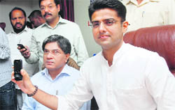 Sachin Pilot launches BSNLs value-added services at the Sandesh Bhawan in Sector 17 of Chandigarh on Sunday.