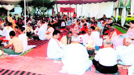 People perform yagnas at Arya Mandir in Haridwar on Sunday.