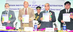 Governor NN Vohra releases IIPA newsletter during a seminar in Jammu on Sunday.