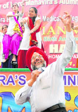 An alumini performs at Lord Mahavira Homoeopathy College in Ludhiana. 