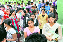IIT aspirants come out after giving IIT-JEE 2011 examination in Moradabad on Sunday