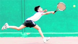 A player in action in the All-India Talent Series Tennis Tournament in Dehradun on Monday.