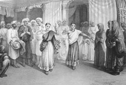 Nautch girls performing before an audience in 1838