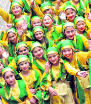 Students from various states wait for their turn to perform at a programme organised by the Universal Solidarity Movement at Convent of Jesus and Mary in Shimla on Monday.