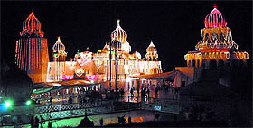 A view of the illuminated Takht Damdama Sahib, bedecked for the Baisakhi celebrations, at Talwandi Sabo on Tuesday evening.