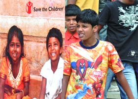 Children take part in Louder Together, a campaign to give a louder voice to the millions of street children around the world, at Bal Bhavan in New Delhi on Tuesday