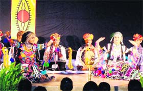 Kalbelia folk dancers perform during a SPIC MACAY function at SBS PG College at Balawala, near Dehradun, on Wednesday