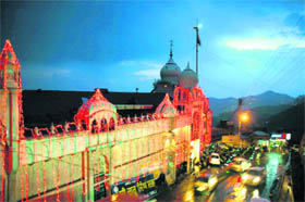 A gurdwara decked-up on the eve of Baisakhi in Shimla on Wednesday.