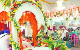 Devotees throng Nada Sahib Gurdwara on the occasion of Baisakhi in Panchkula on Thursday.