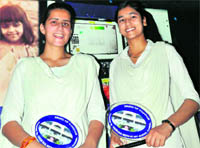 Apoorva Kadiyan (left) and Ria Tripathi, who have been selected for the NASA summer camp, in Karnal on Wednesday.