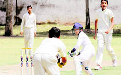 A cricket match in progress at GMSSS-19 in Chandigarh on Friday.