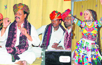 Bundu Khan and other artistes give a performance at a function organised by SPICMACAY at CNI Girls College in Dehradun on Friday.