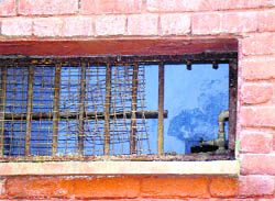 The window of the judicial complex police post lockup at Hisar with its iron grille removed