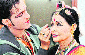 Saroja Vaidyanathan, a classical dancer, gets ready for a performance at a show in Dehradun recently.