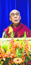 The Dalai Lama delivers a lecture at Stockholm in Sweden.