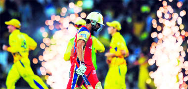 Royal Challengers Bangalore's Virat Kohli walks back to the pavilion after losing his wicket against Chennai Super Kings at The M.A. Chidambaram Stadium in Chennai on Saturday. CSK won by 21 runs.
