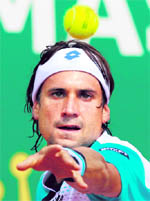 Spains David Ferrer in action at the Monte Carlo Masters tournament in Monaco on Saturday.
