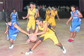 The final match in the All-India Afzal Khan Memorial Basketball Tournament underway between Modern School and Welham Boys School in Dehradun on Sunday