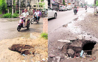 Pits on the cemetry road in Ludhiana
