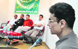 Mohsin Khan, a writer from Lucknow, speaks during the programme at the University of Jammu on Monday.