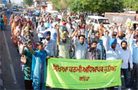 Unemployed ETT teachers hold a protest march in support of their demands in Bathinda on Tuesday. 