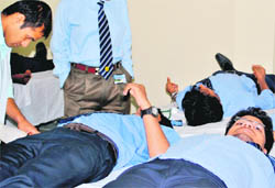 Students donate blood at the University of Petroleum and Energy Studies in Dehradun