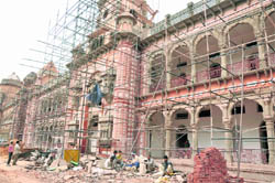 Renovation work in progress at Mubarak Mandi Complex in Jammu.