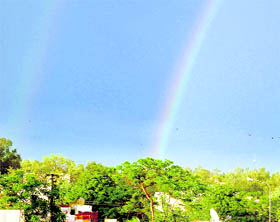 Residents witnessed a double rainbow after it rained for about half an hour in Jalandhar on Monday. 