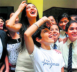 CHilds play: Darsheel Safary shares a light moment with kids at Saupins School