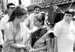 CPM Politburo member Brinda Karat during a poll campaign in Nadia, West Bengal, on Tuesday