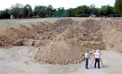 Huge pits have been dug up in the ground of Government Rajindra College, Bathinda, to lay down astroturf for hockey