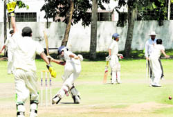 Players in action during a cricket match of the U-16 APJ League at GMSSS-19, Chandigarh, on Wednesday