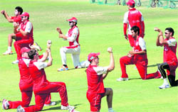 Kings XI players during a practice session ahead of their tie against Rajasthan Royals to be played at Mohali on Thursday