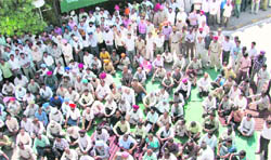 MC employees assemble in support of Zonal Commissioner AS Sekhon in Ludhiana