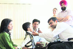 A child being examined at the ABC Montessori School in Ludhiana