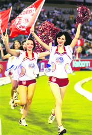 Cheerleaders take a round of the PCA stadium after Kings XI beat Rajasthan Royals in Mohali on Thursday.