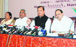 Union Tourism Minister Subodh Kant Sahay addresses a conference of the tourism ministers of north and central India at Narender Nagar, Rishikesh