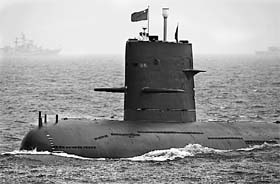 A Chinese navy submarine during an exercise near the Shandong coast. China is developing the capability to operate in distant waters and modernising its armed forces to be lean, well-equipped and technology-intensive with the ability conduct operations beyond its borders