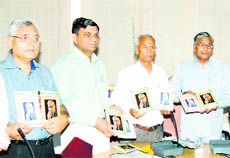 Officials at the release of Dr Radhe Shyam Shuklas poetic anthologies in Hisar