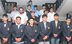 Students of Lawrence College, Ghoragali, Pakistan, pose for a picture after they were welcomed in Jalandhar. 