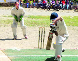 A batsman in action in the Anil Godiyal Memorial Cricket Tournament in Mussoorie on Friday.