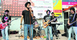 Roving Sikhs, a music band, performs in support of Anna Hazare in Jammu on Friday