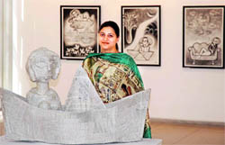 Kavita Singh (top) with her works